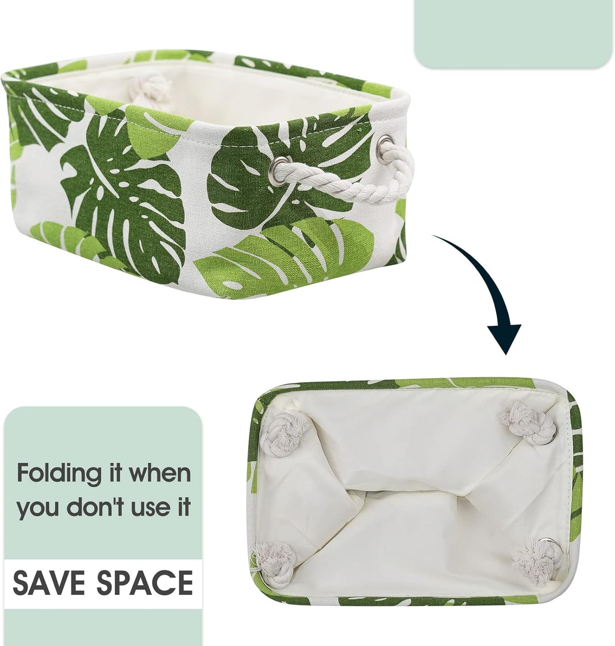 Organization and Storage Basket for Shelves - Small 6 Pack Fabric Storage Bin Collapsible Baskets for Organizing with Handle for Cloth Decorative Laundry Canvas (Banana Leaf 12x8x5.2 inch)