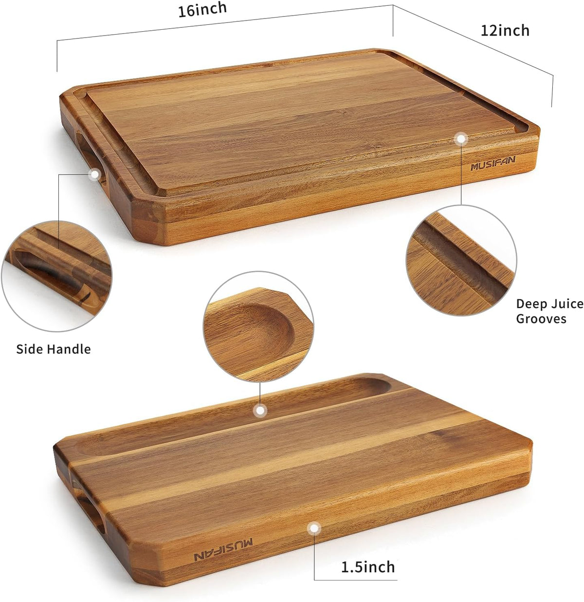 Acacia Wood Cutting Boards for Kitchen,Large Wooden Cutting Boards for Chopping Meat, Cheese, Fruits, and Vegetables,Extra Large Charcuterie Board with Handles, Juice Groove