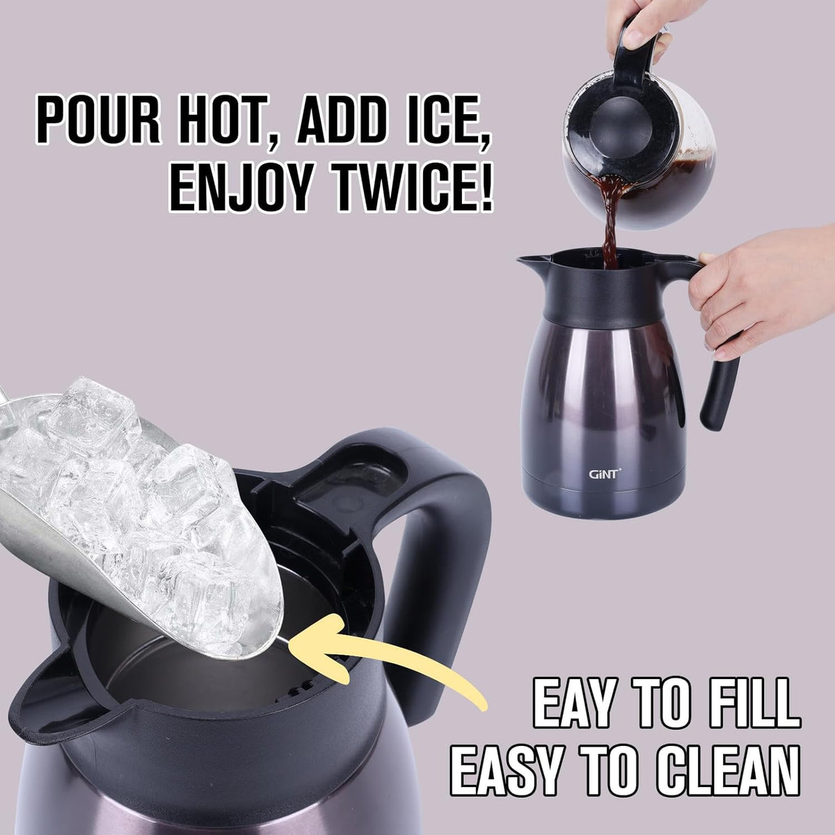 GiNT 1L / 34Oz Thermal Coffee Carafe, Insulated Stainless Steel Coffee Carafes for Keeping Hot/Double Walled Vacuum Thermal Carafe (Purple)