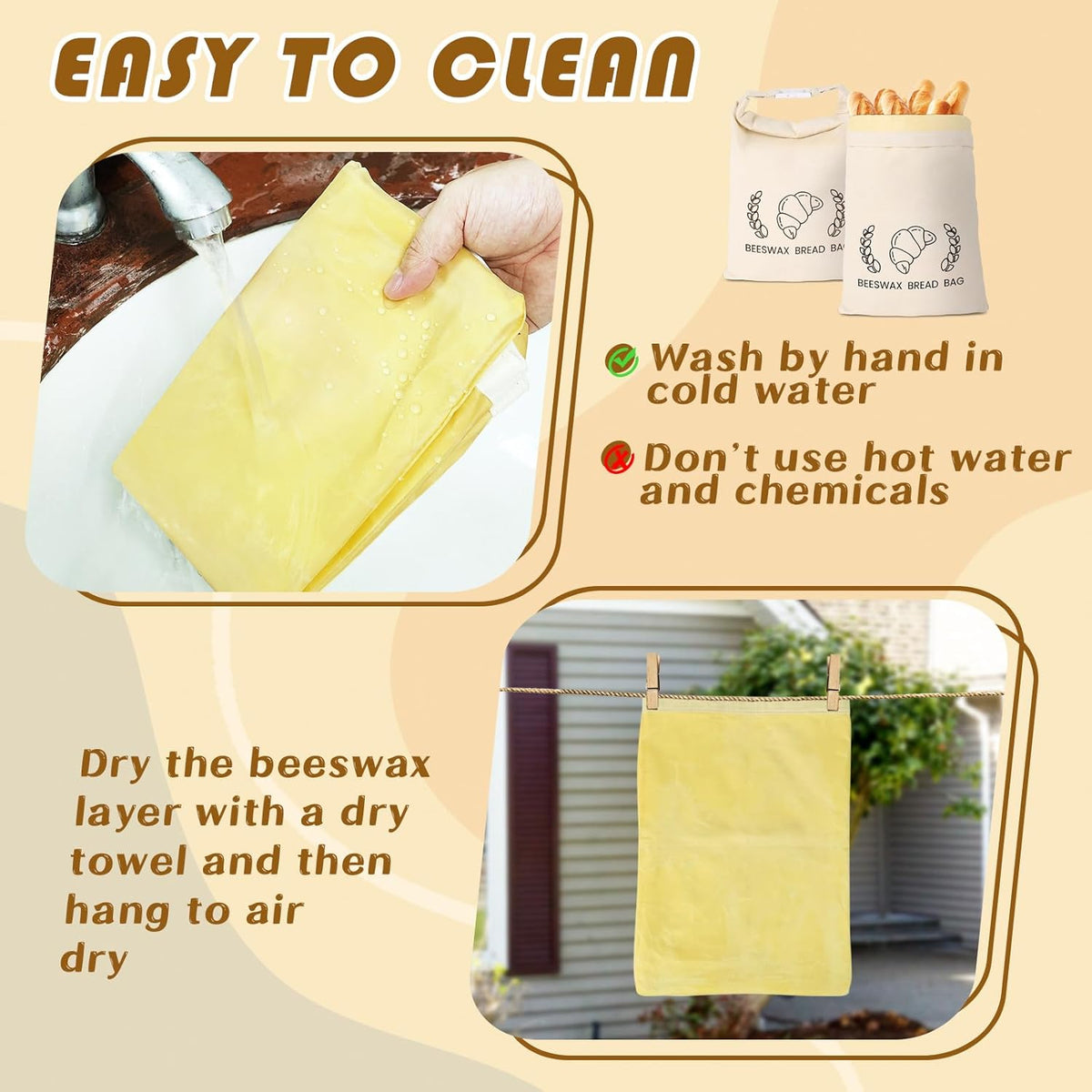 2 Pack Reusable Beeswax Bread Bag for Homemade, XL Sourdough Bread Keeper with Beeswax Lining, 17"×12" Bread Storage for Baking Supplies