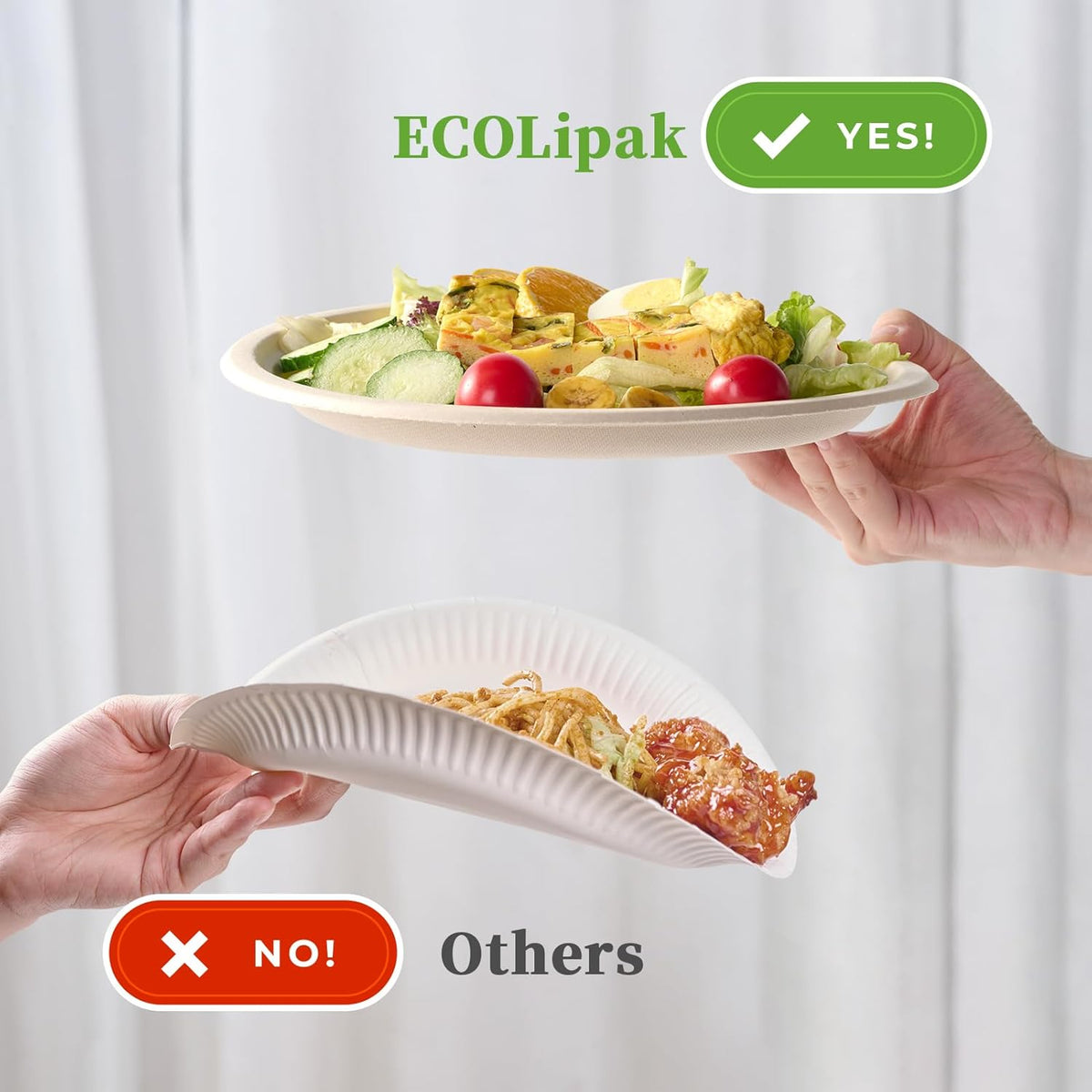 ECOLipak Paper Plates 10 Inch, 150 Pack Compostable Heavy Duty Disposable Biodegradable Sugarcane Bagasse Eco Friendly Paper Plates for Party Dinner