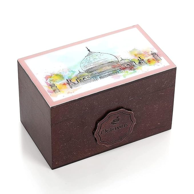 Octavius Assorted Tea Gift Set | 6 Assorted Black & Green Teas | 30 Teabags | Wooden Tea Sampler Pack w/Taj Print Design | Pack of 1