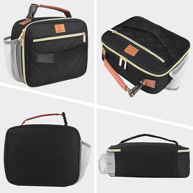 Genteen Lunch Box for Men Women Adults Kids - Insulated Small LunchBox Reusable, Zip Closure & Buckle Handle, Portable Cooler for Work, School, Travel (Black)
