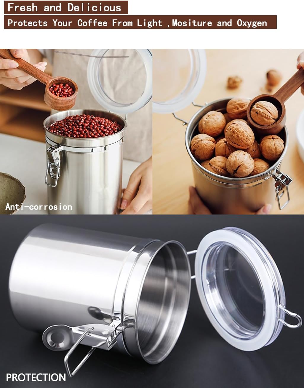 Stainless Steel Food Container with Clear Lids Airtight Storage Container Stackable Small Canisters Kitchen Pantry Storage for Cereal, Snacks, Candy, Herbs, Spices, Sugar, Tea (Silver)