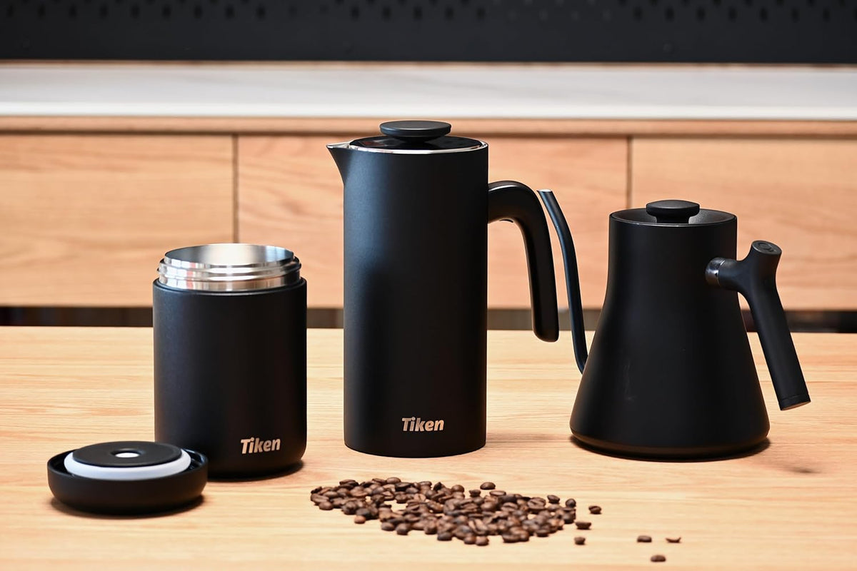 Tiken Airtight Coffee Canister Compact Size for Outdoors - Double Wall Stainless Steel, UV Blocking, Switchable to Food Storage Container 830ml Black