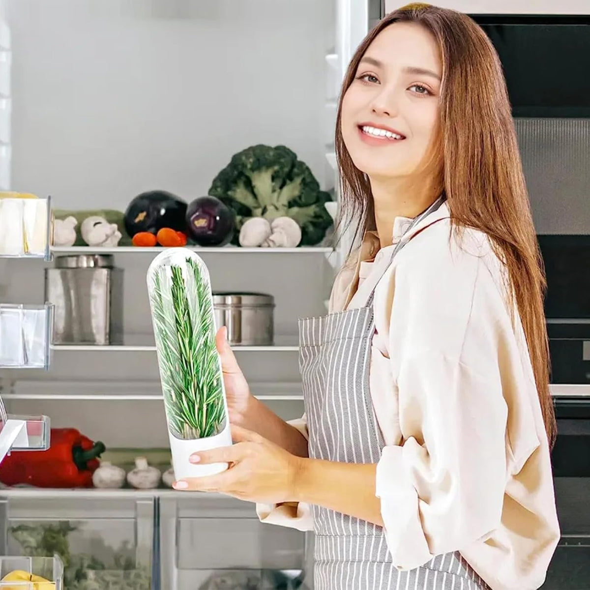 Herb Saver for Refrigerator, Herb Saver Pod Cilantro Containers for Refrigerator, Fresh Herb Keeper for Cilantro, Parsley, Asparagus, Mint, Keeps Vegetables for 2-3 Weeks (2PCS)