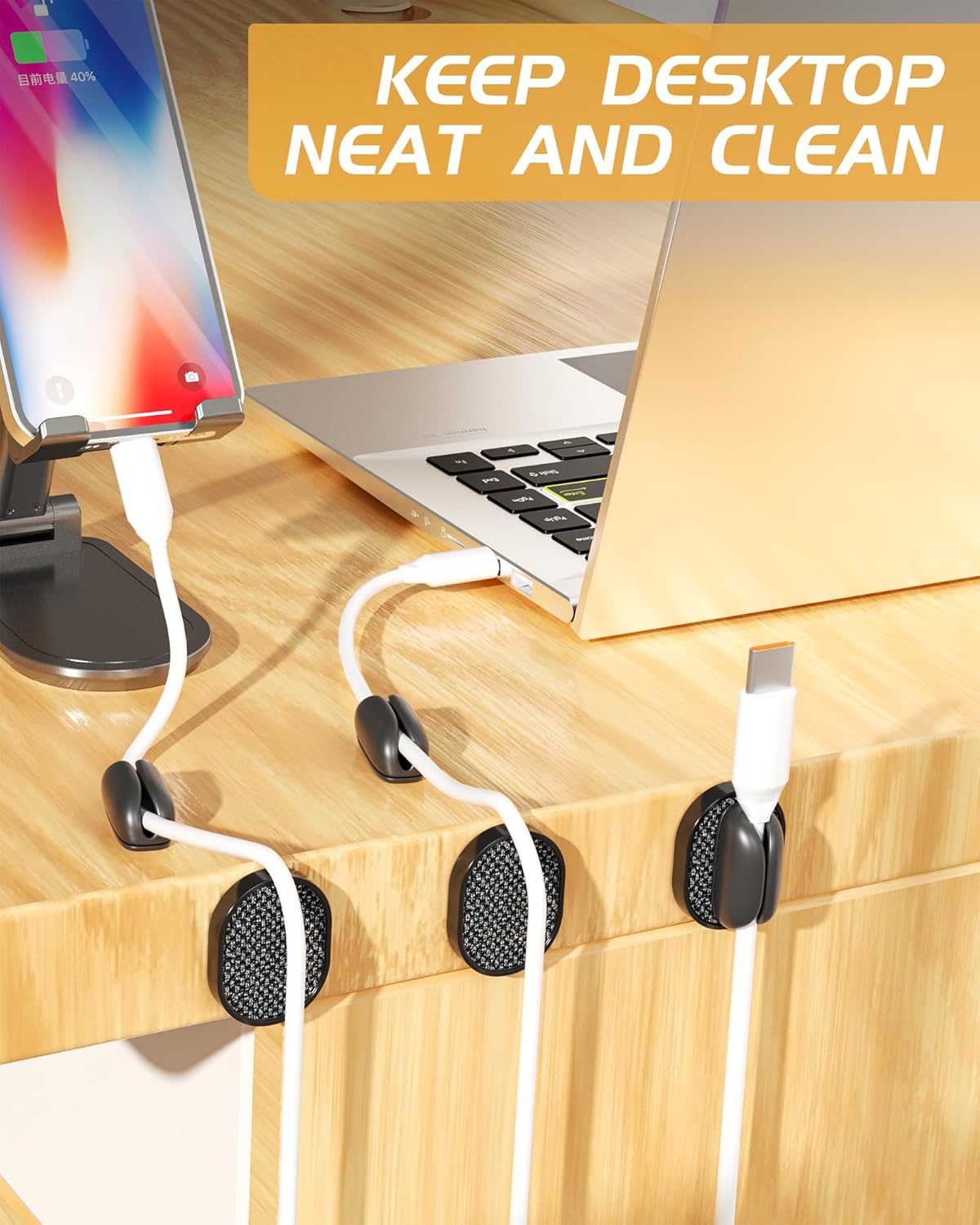 6 Pack Puretor Cord Organizer Holders - Strong Adhesive & Magnetic Desk Cable Management, Effortlessly Organize Phone Charging Cords for Home, Office, Car, Desk & Nightstand
