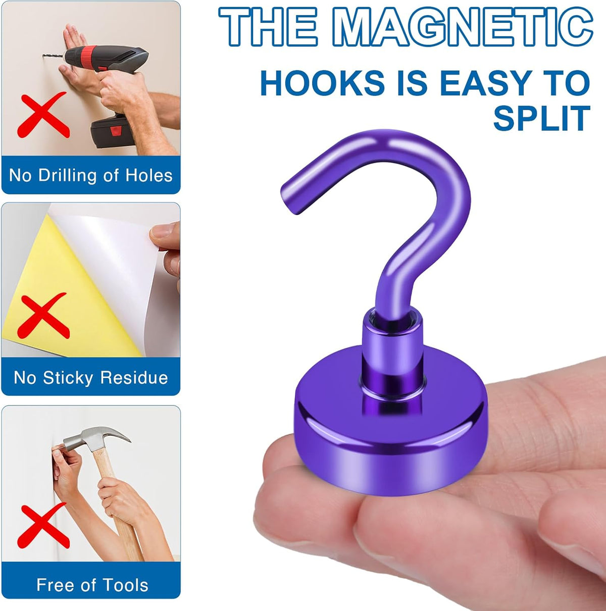 LOVIMAG Cruise Ship Essentials, 110Lbs Cruise Door Magnets, Purple Cruise Magnetic Hooks, Magnetic Hooks Heavy Duty for Hanging Celling, Grill, Refrigerator Kitchen-6 Pack
