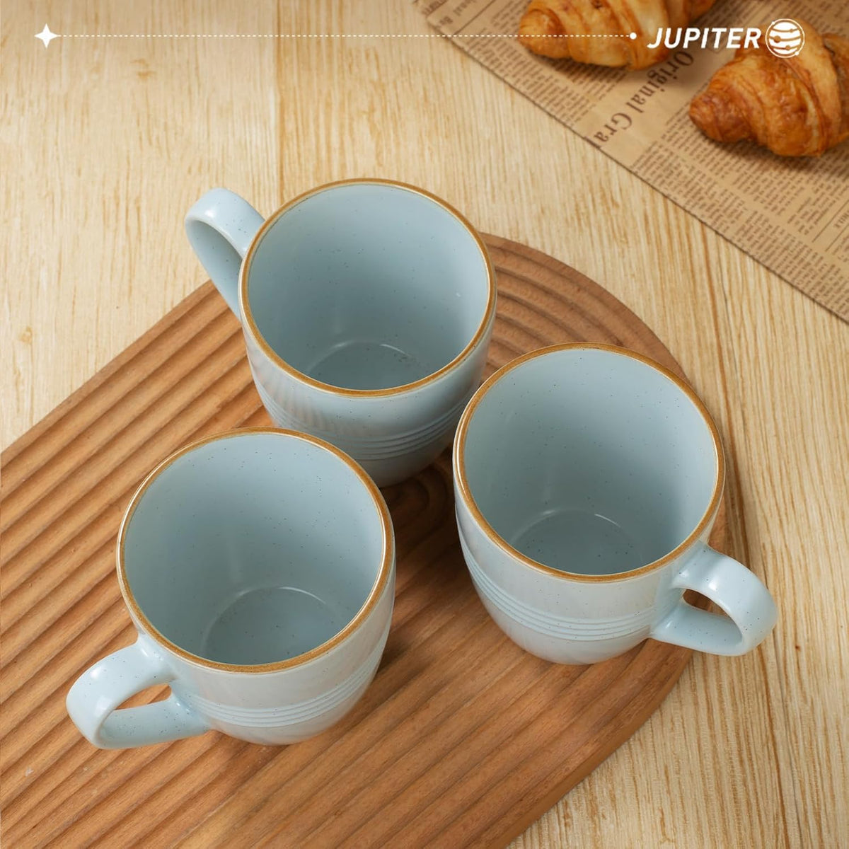 famiware Jupiter Coffee Mugs Set of 4, 14 OZ Coffee Mug, Microwave and Dishwasher Safe, Coffee Cups with Handle for Coffee, Tea, Cocoa, Milk, Light Blue