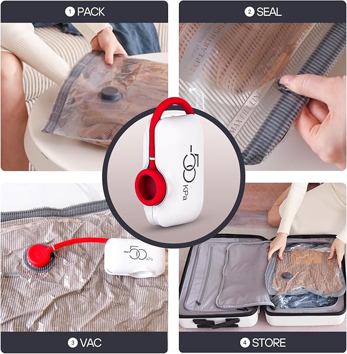 VMstr 18 Pack Travel Vacuum Storage Bags with High Pressure Electric Pump(DC Power), Carry-on Size Space Saver Compression Bags for Clothes, Luggage & Packing