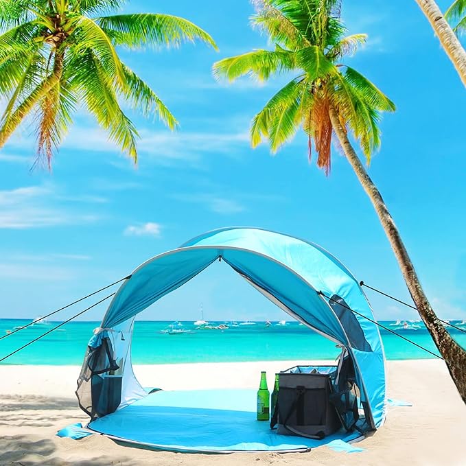 WolfWise UPF 50+ Easy Pop Up 3-4 Person Beach Tent Sport Umbrella Instant Sun Shelter Tent Sun Shade Canopy