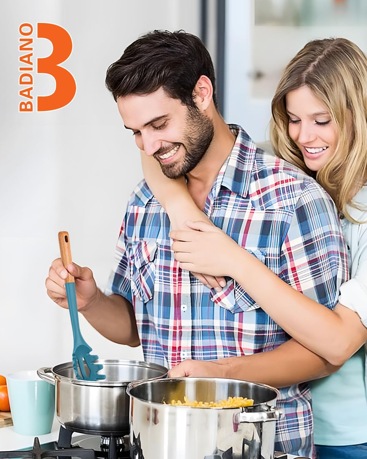 Silicone Pasta Fork, Kitchen Heat Resistant Noodle Spoon Server, BPA Free Spaghetti Strainer,12.8 inch (BLUE)