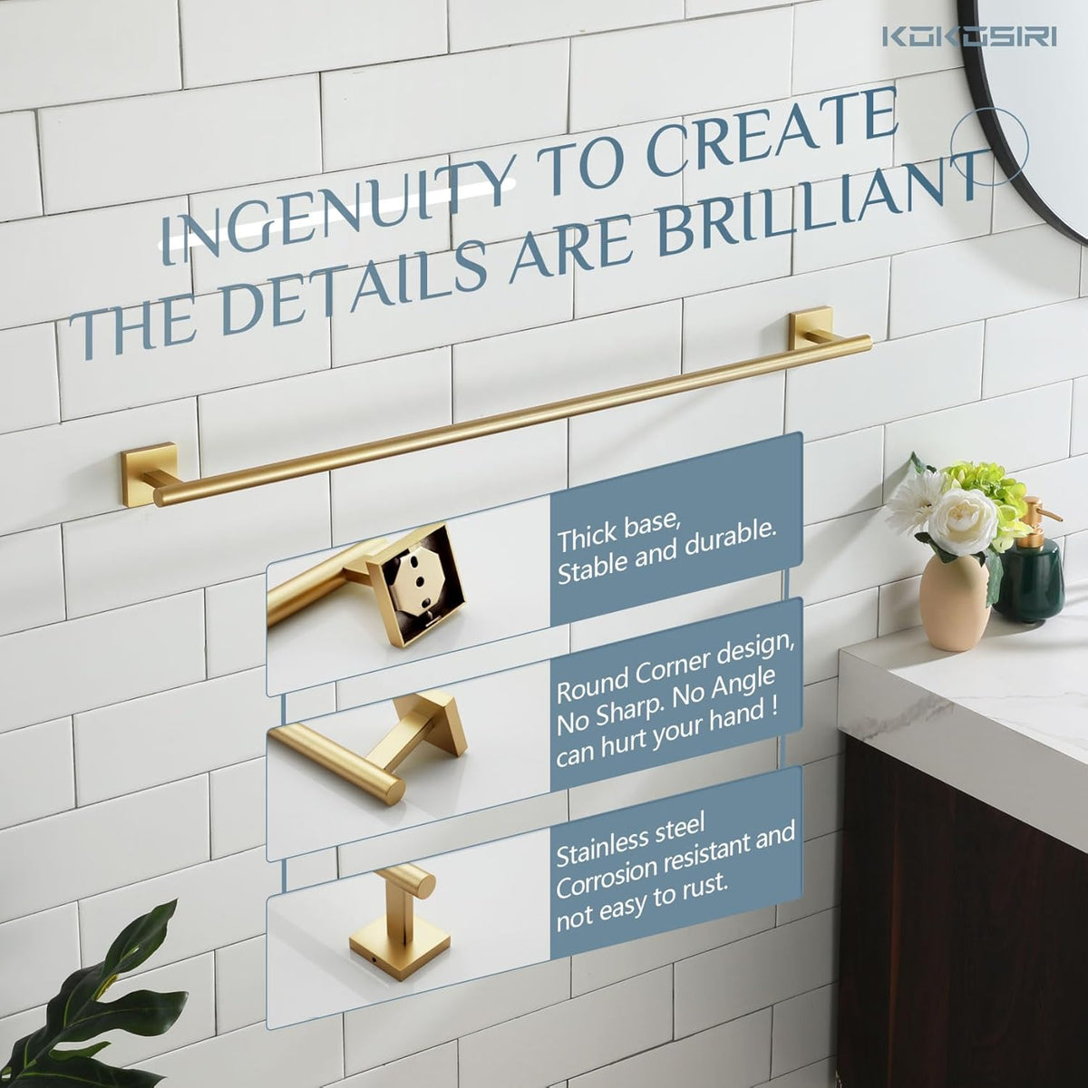 KOKOSIRI Bathroom Towel Bar 32'' Towel Holder for Bath Kitchen Cabinet Towel Rails 32 Inch Brushed Gold Stainless Steel B4005BG-L32