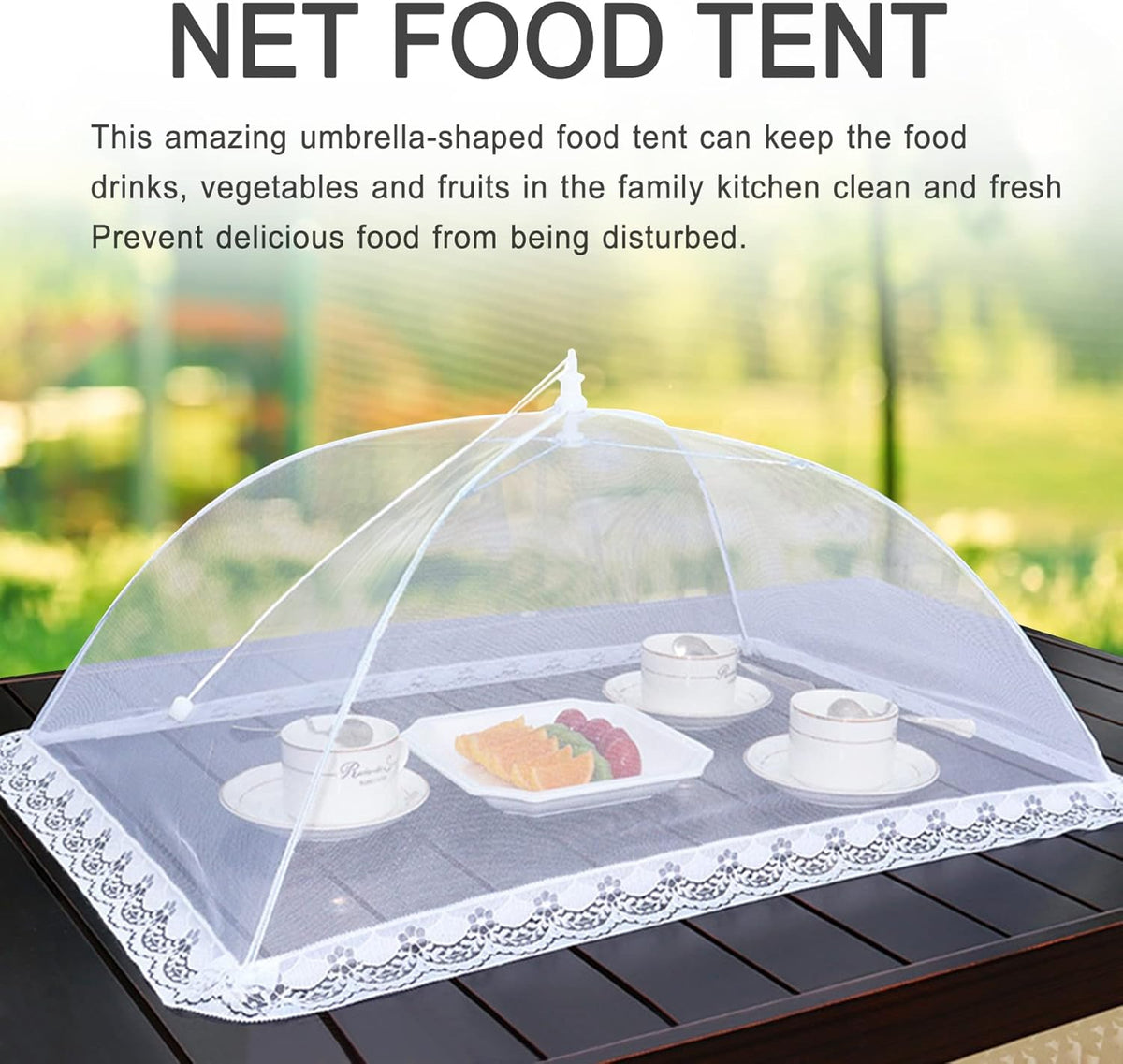 JULBEAR 4 Pcs Large and Tall Mesh Food Cover Tent Umbrella Food Screen Covers for Outside Pop-up Mesh Reusable Food Nets for Parties Picnics Outdoor BBQs Collapsible (2 Pcs 32"x24", 2 Pcs 17"x17")