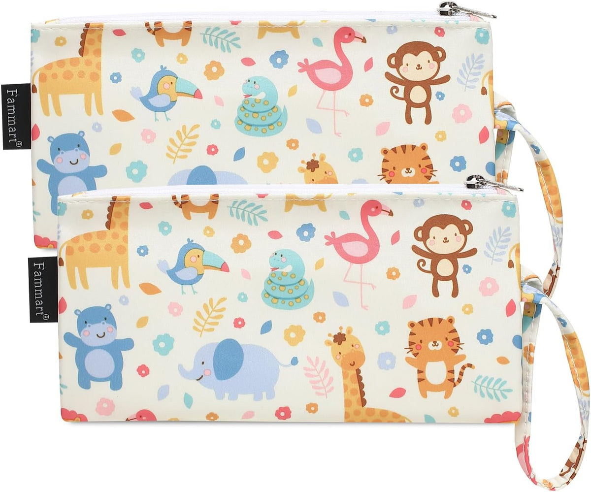 Reusable Sandwich Bag/Snack Bag for Kids & Adults, Dual Layer Lunch Bag with Handle, Washable, Food Safe, BPA Free (2-Pack, Zoo)