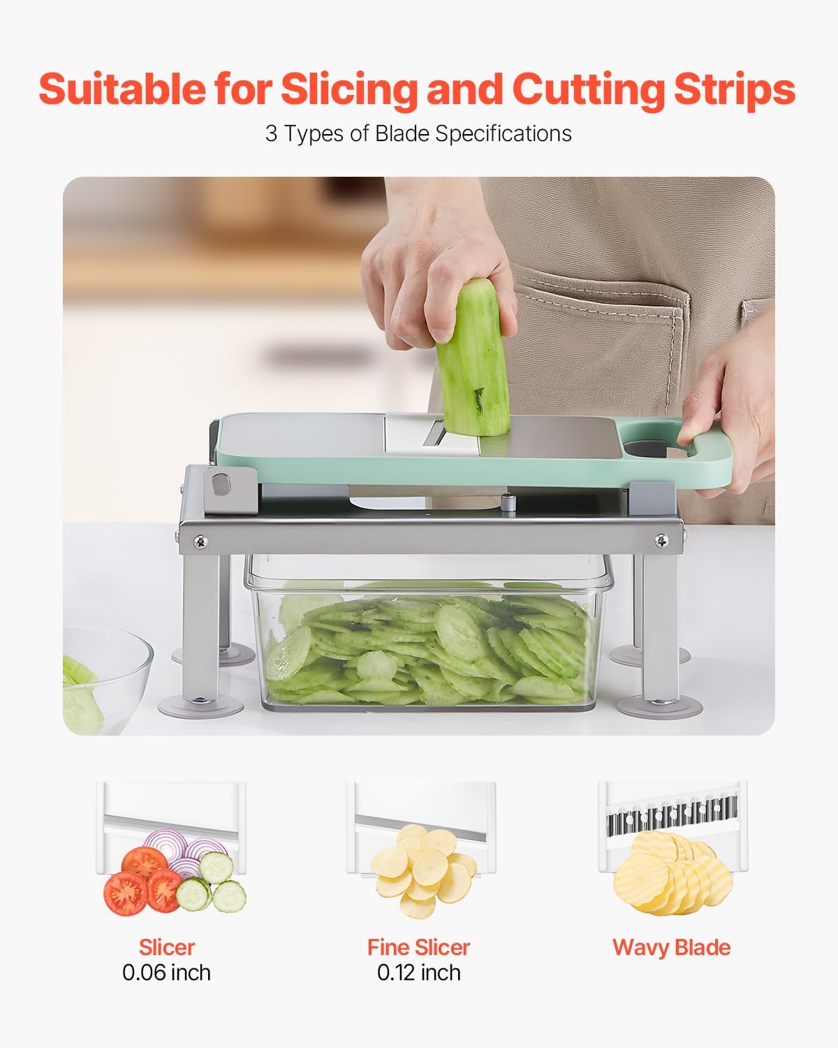 VEVOR Vegetable Chopper Mandoline Slicer, All-in-1 Food Veggie Cutter with 8 Stainless Steel Blades, Cheese Grater Onion Potato Salad Dicer with Container,Kitchen Gadgets&Essentials Home Appliances
