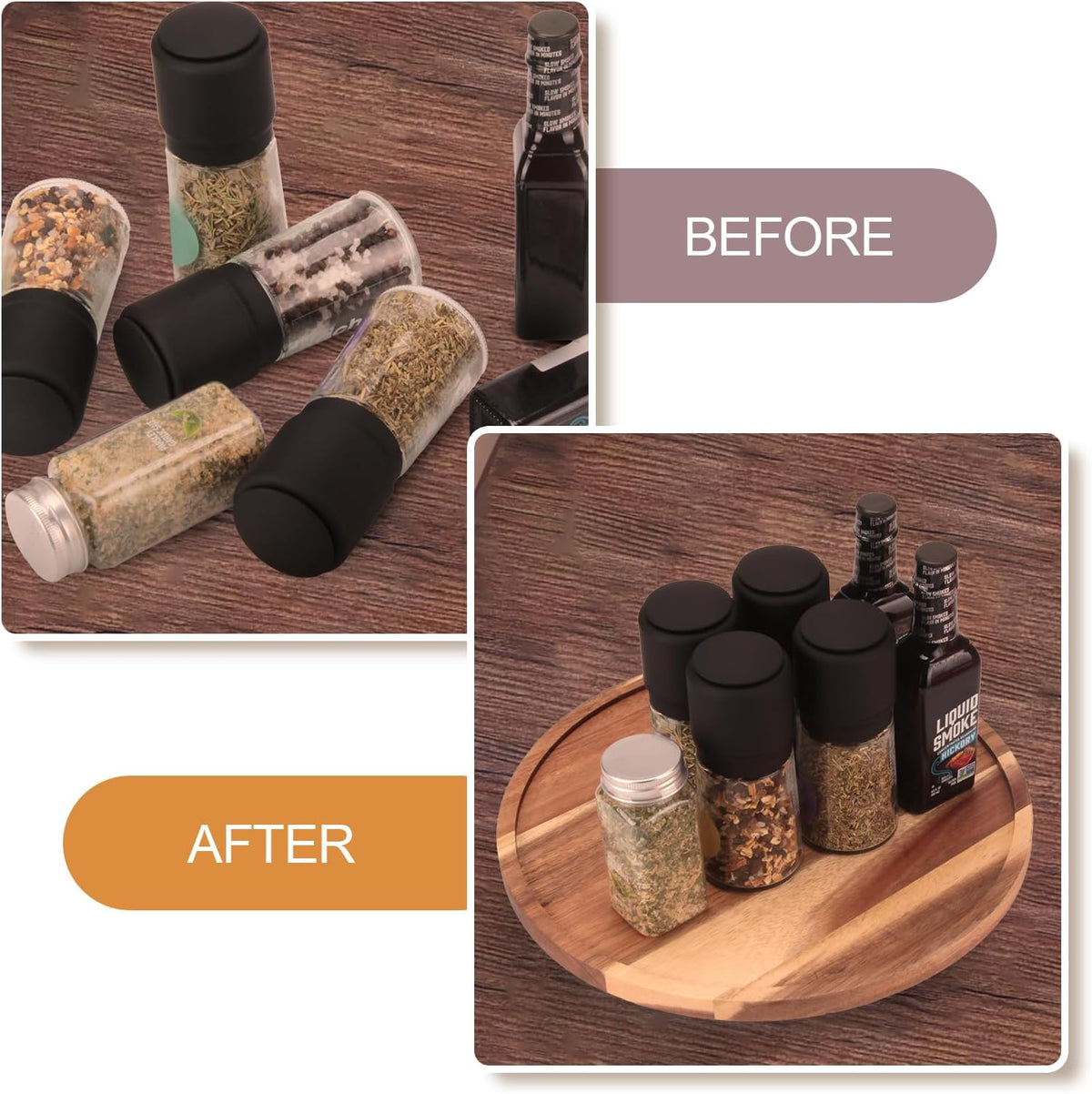 14 inch Wooden Lazy Susan Turntable, Acacia Wood Spinning Organizer for Dining Table, Cabinet, Fridge, countertop, Pantry