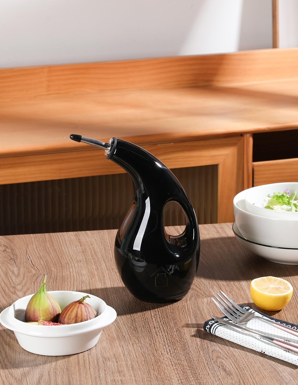 Sweejar Ceramic Olive Oil Dispenser Bottle,24 Oz Opaque Cruet Protects EVOO Oil to Reduce Oxidation, Suitable for Storage Vinegar, Coffee Syrups, Liquids (Black)