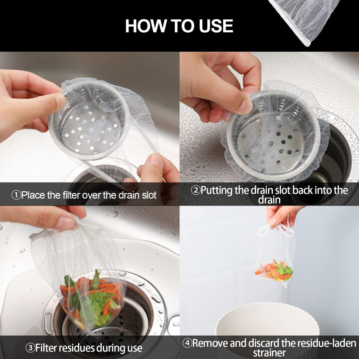 500 Pcs Mesh Sink Strainer Bag, Disposable Kitchen Sink Filter Bag Strainer Nets for Collecting Kitchen Garbage Bathroom Floor Drain