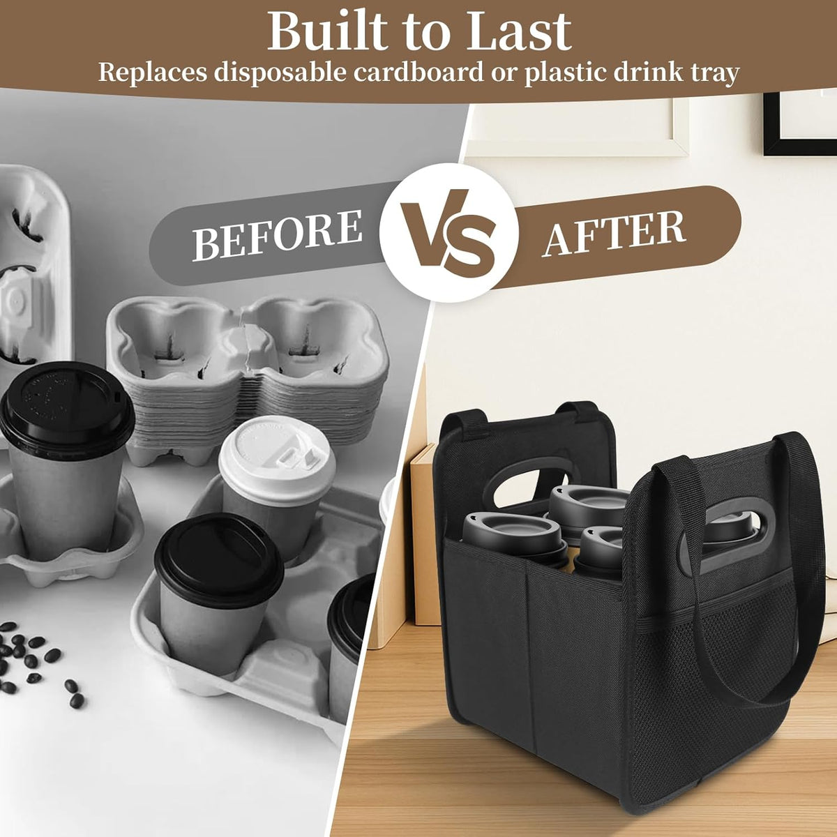 2 Pack Drink Carrier with Handle, Reusable 4 Cup Carriers for Drinks, Portable Foldable Insulated Coffee Cup Drink Holder for Delivery and Caddy