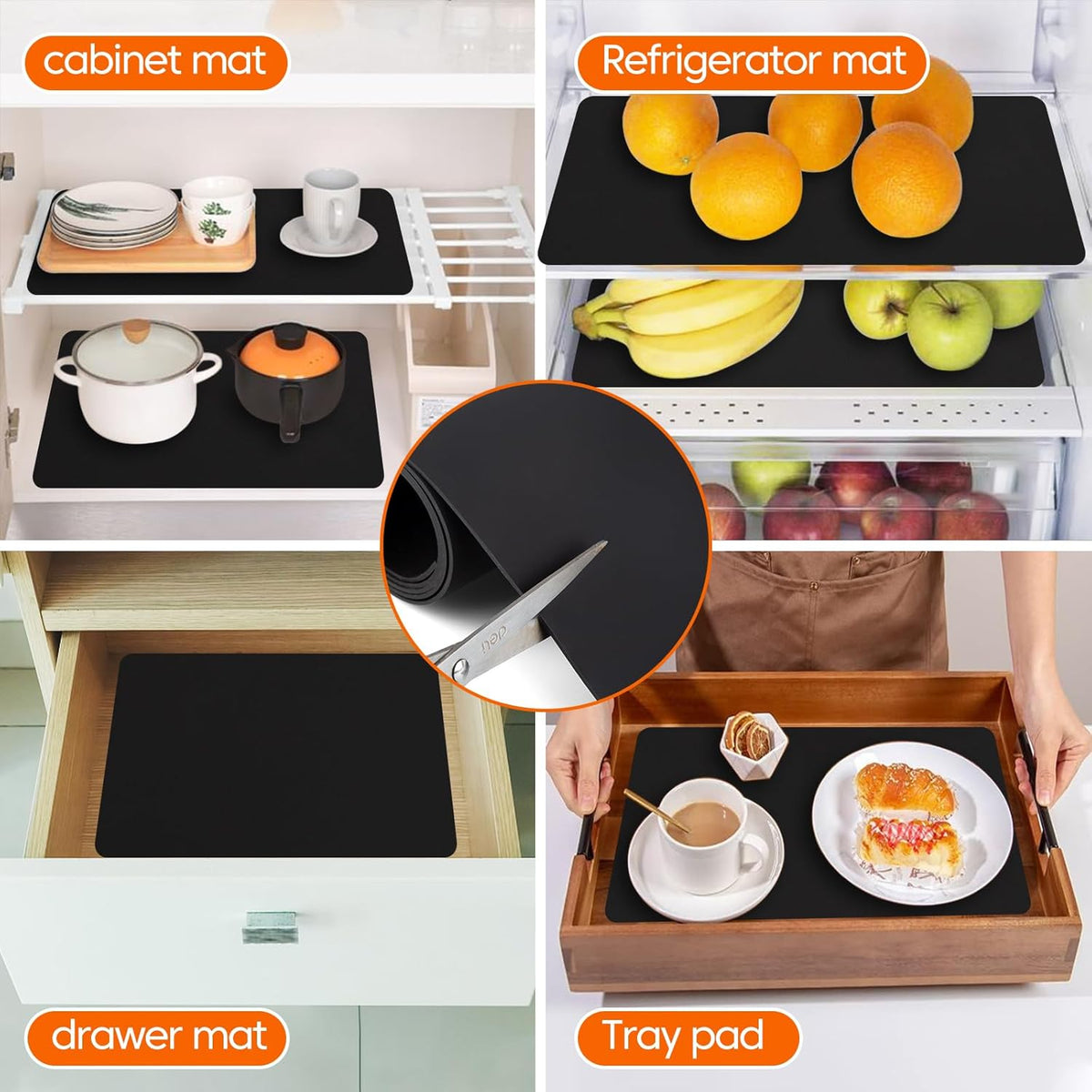 Large Silicone Mats for Kitchen Countertop, Heat-Resistant Placemats and Coasters to Protect Your Tabletop, Skin-Friendly Surface Counter Protector Mat, Freely Cuttable (Black, 12" x 72" x 1.6mm)