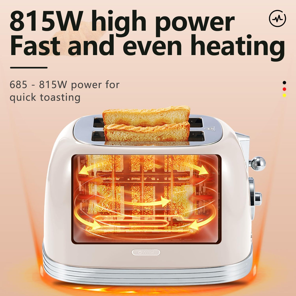 Beige Cute Retro Toaster 2 Slice with 1.58" Wide Slots, Bread toaster with Cover and Warm Rack, Stainless Steel Toaster with Removable Crumb Tray, Preheat, Defrost, Cancel Function (Cream)
