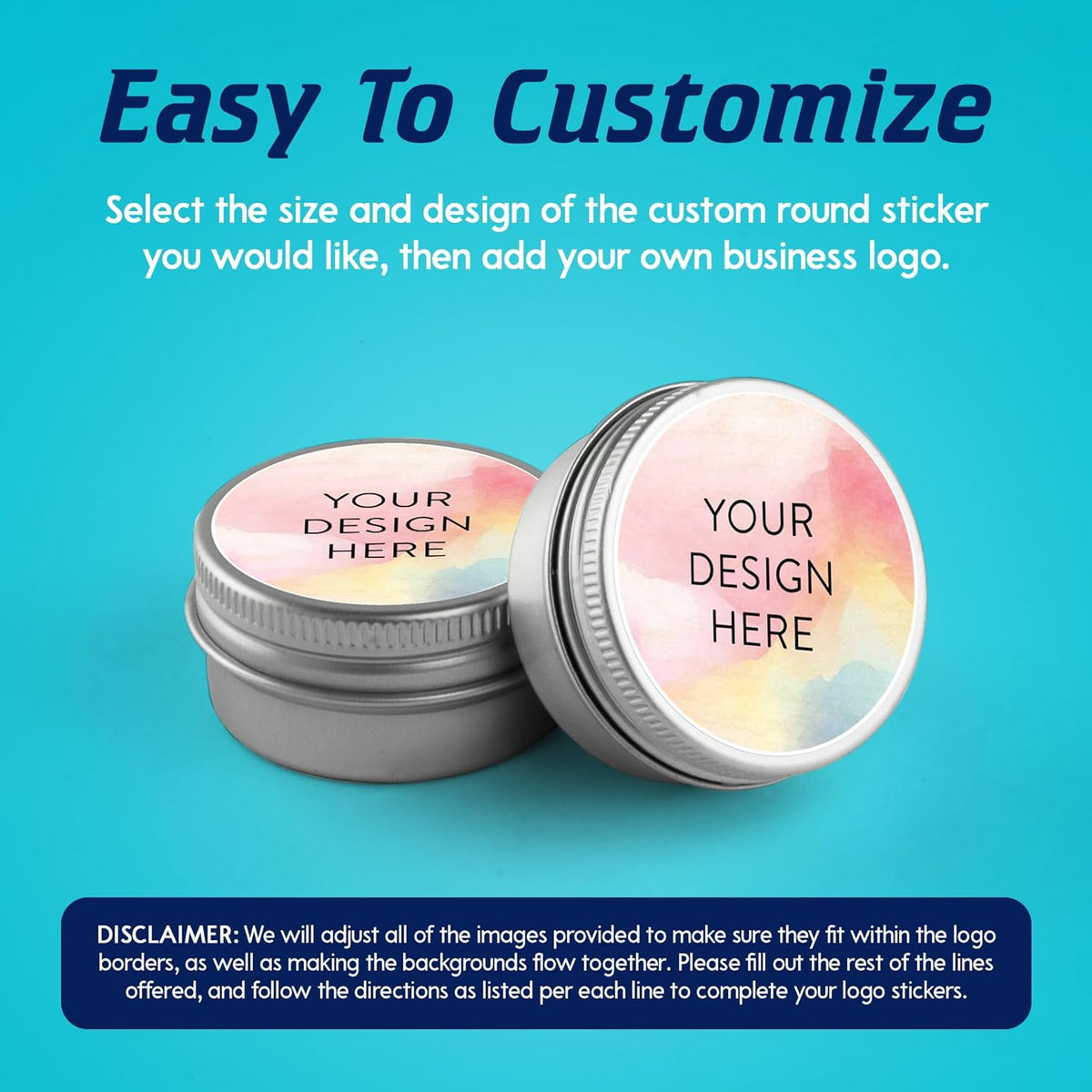 100 Custom Vinyl Stickers - Upload Your own Image, Text, Design, Logo - Personalized Logo Labels for Handmade, Packaging, Bottle, Jars, Candle, Brand Stickers (Watercolor, 1x1)