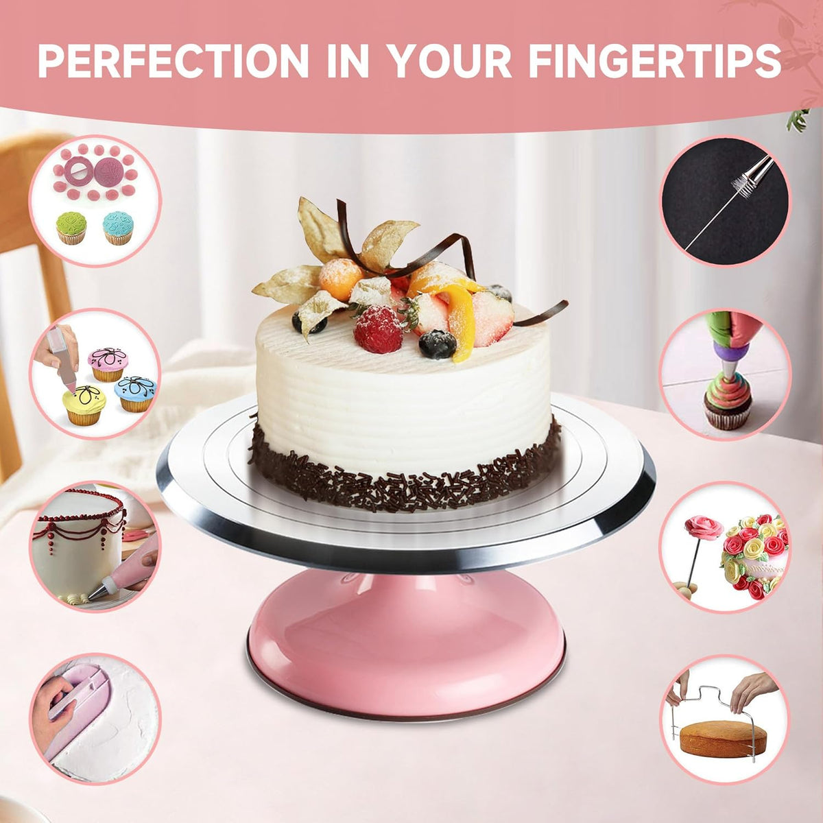 Cake Decorating Kit, 138pcs Cake Decorating Supply with 12 Inch Aluminium Cake Turntable, 64 Numbered Icing Piping Tips, 2 Spatulas, 3 Icing Comb Scraper and Leveller, Piping Bags,cake decorating tool