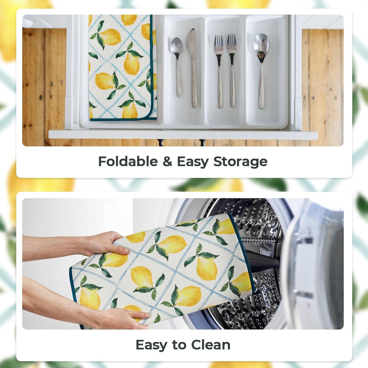 FRESHMINT Printed Dish Drying Mats for Kitchen Counter 2 Pack Absorbent Reversible Drying Mats Microfiber Kitchen Countertop Protector Dishes Drying Pad Extra Large 18"x24" Dish Mat