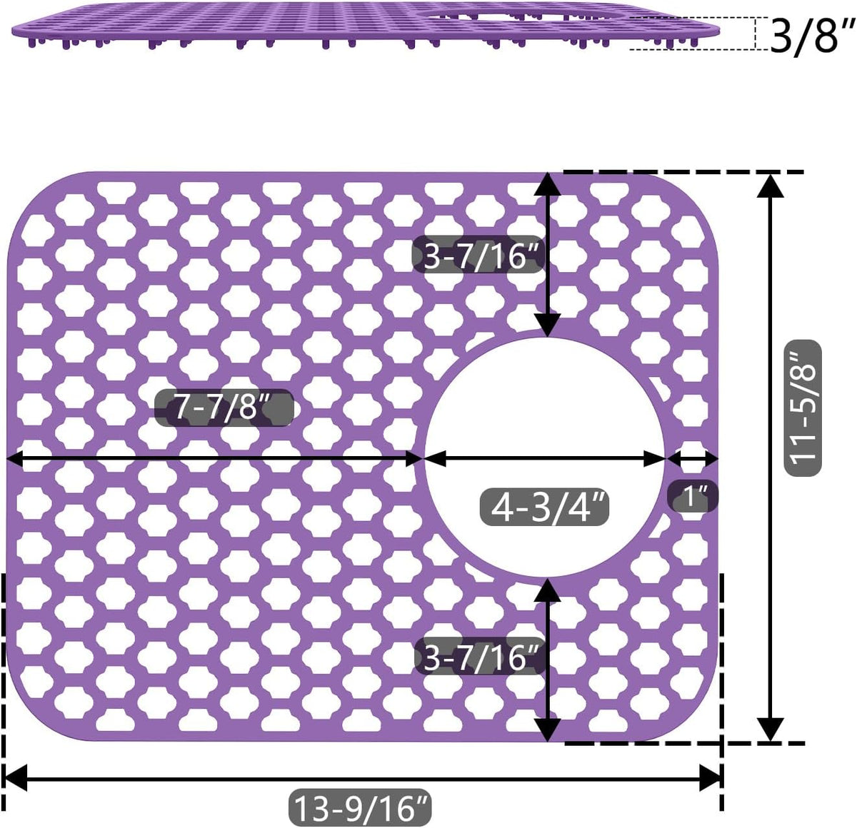 2 Pack Silicone Sink Protector for Kitchen Sink Bathroom, 13.58" x 11.6" Heat-resistant Sink Mat Non-Slip and Durable Silicone Protectors, Rear Drain (Purple)