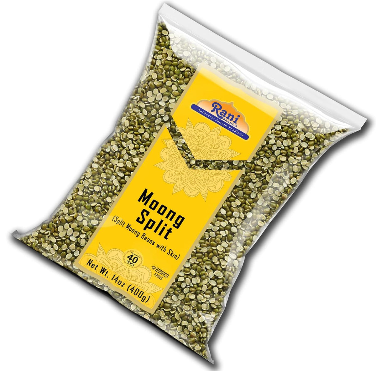 Rani Moong Split (Split Mung Beans with Skin) Lentils Indian 14oz (400g) ~ All Natural | Gluten Friendly | Non-GMO | Kosher | Vegan | Indian Origin
