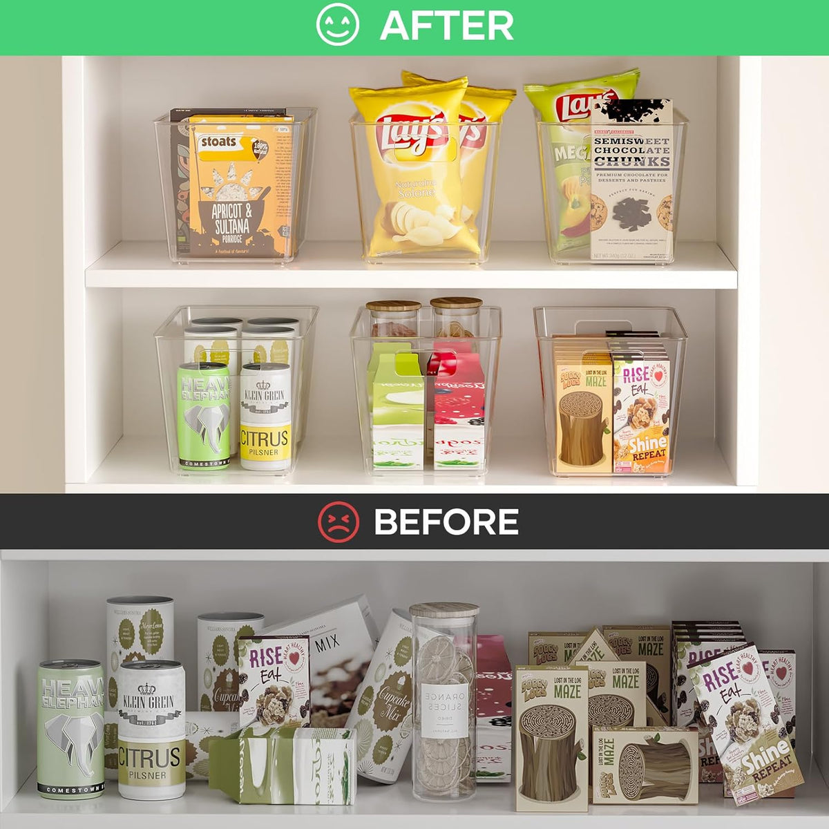 12 Pack Clear Plastic Storage Bins, 11" Large Pantry Organizer Bins with Handles, Plastic Containers for Refrigerator,BPA-Free Perfect for Kitchen,Fridge,Cabinet,Pantry,Bathroom,Closet Organization