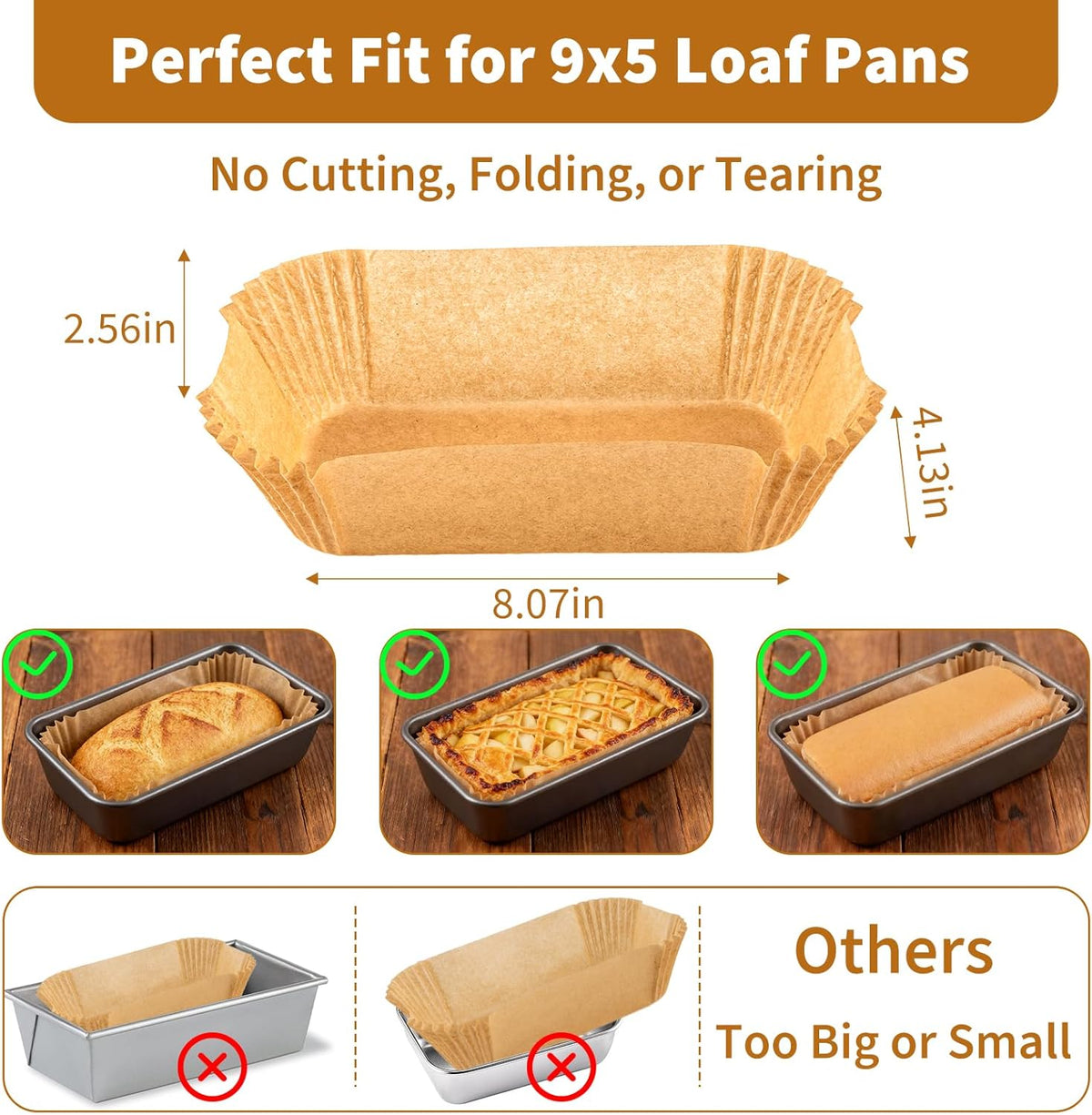 100 Pcs Loaf Pan Liners for Baking Bread 9x5 Inch, Disposable Non-Stick Bread Pan Liners, Pre Formed Rectangle Parchment Paper, Perfect for Baking Banana Bread, Cakes, Sourdough Bread(Brown)