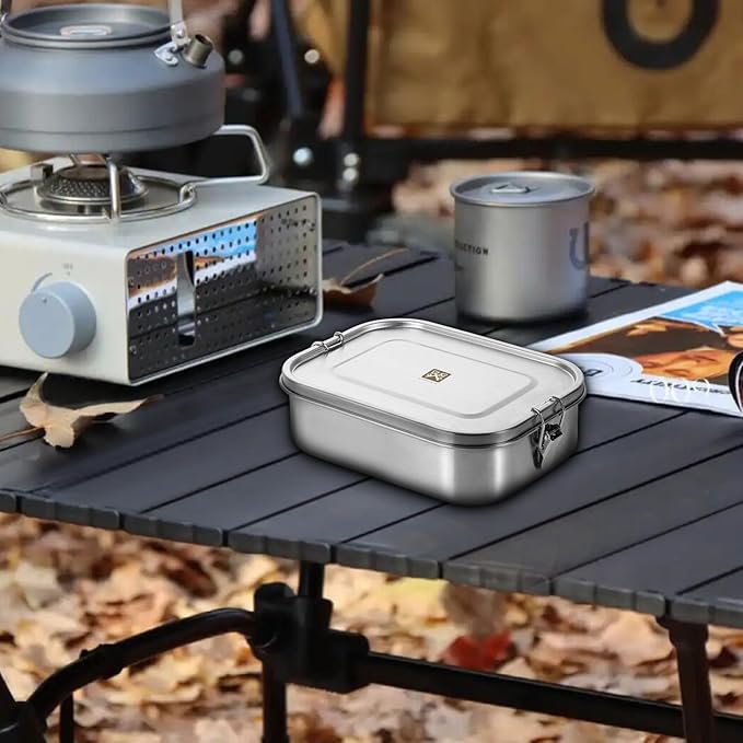 GOLDEN KEY 47QZ Stainless Steel Bento Box with 5 Compartments,1400ml Large & Thickened Metal Lunch Box for Kids or Adults,Eco-friendly Leak-Proof Container with Lockable Clips