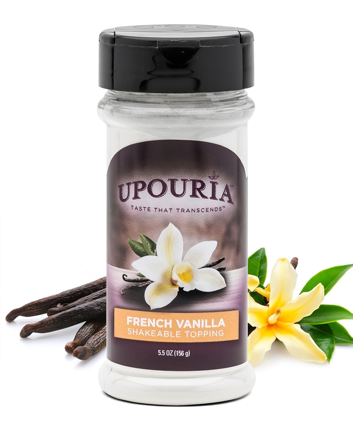 Upouria Vanilla Flavored Shakable Topping for Coffee, Lattes, Desserts, Gourmet Vanilla Taste, 5.5oz