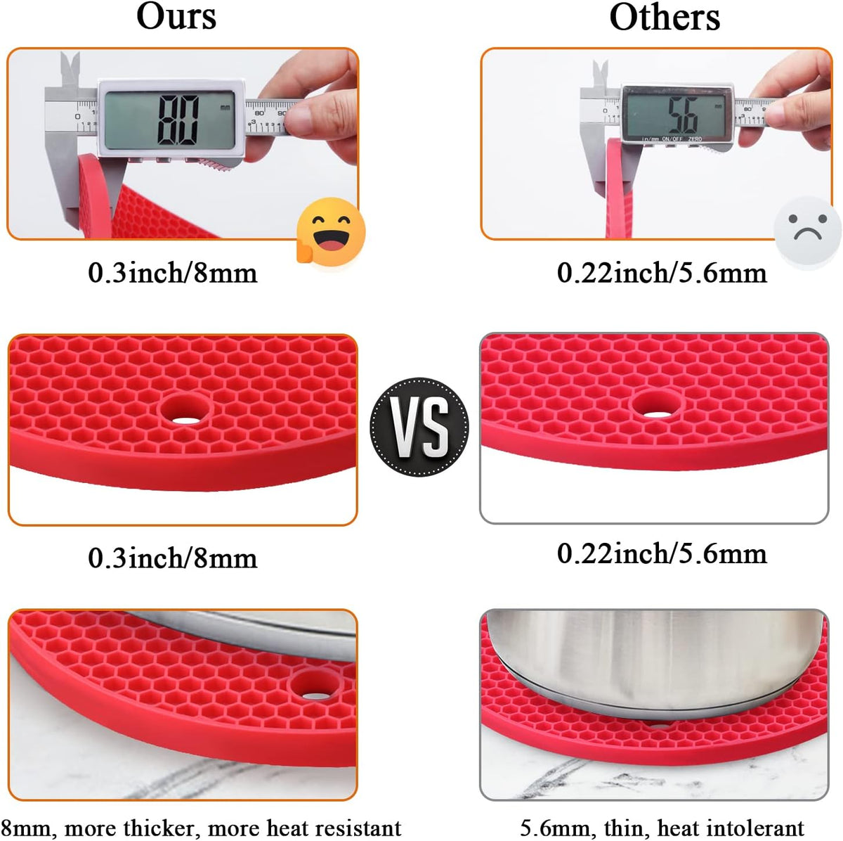 Silicone Trivets for Hot Pots and Pans - 4PCS Heat Resistant Oversized Silicone Pot Holders Hot Pads for Kitchen, Multipurpose Round Trivet Mat, Spoon Holder & Jar Opener, Drying Mat(Red)