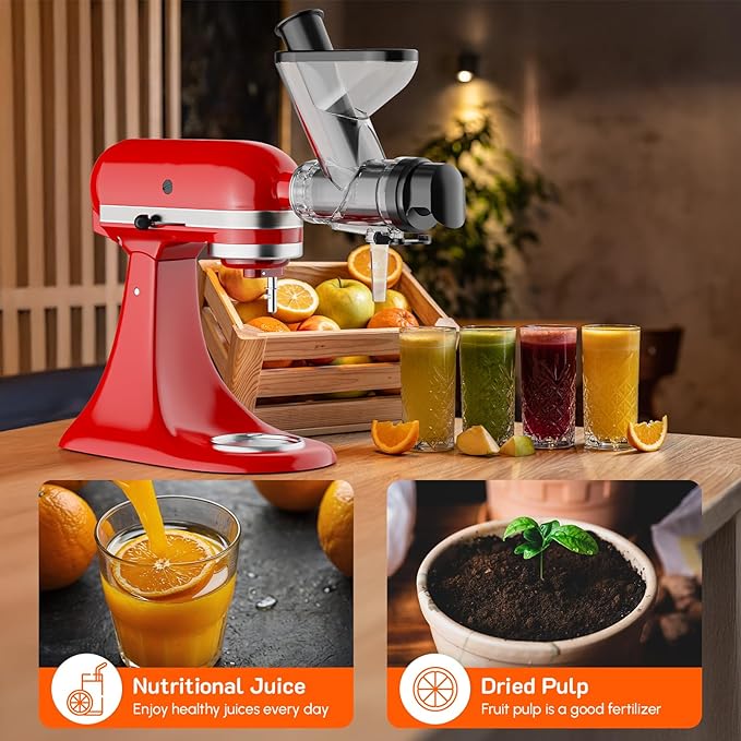 Cofun Masticating Juicer Attachment for KitchenAid, Slow Juicer with Dual Feed Chute, High Juice Yield & Easy to Clean Cold Press Juicer Machine, Compatible with All KitchenAid Stand Mixers