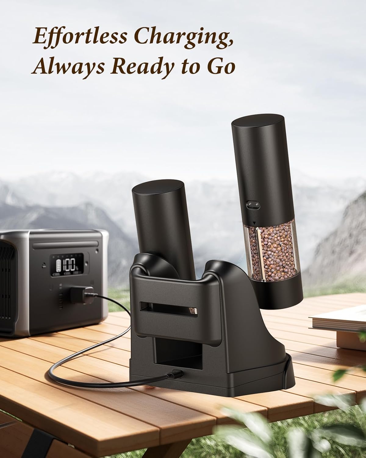 Electric Salt and Pepper Grinder Set - Automatic Refillable Salt and Pepper Grinders with Charging Base & LED Light, Adjustable Coarseness, One-handed Easy Operation, Ideal Kitchen Gadget