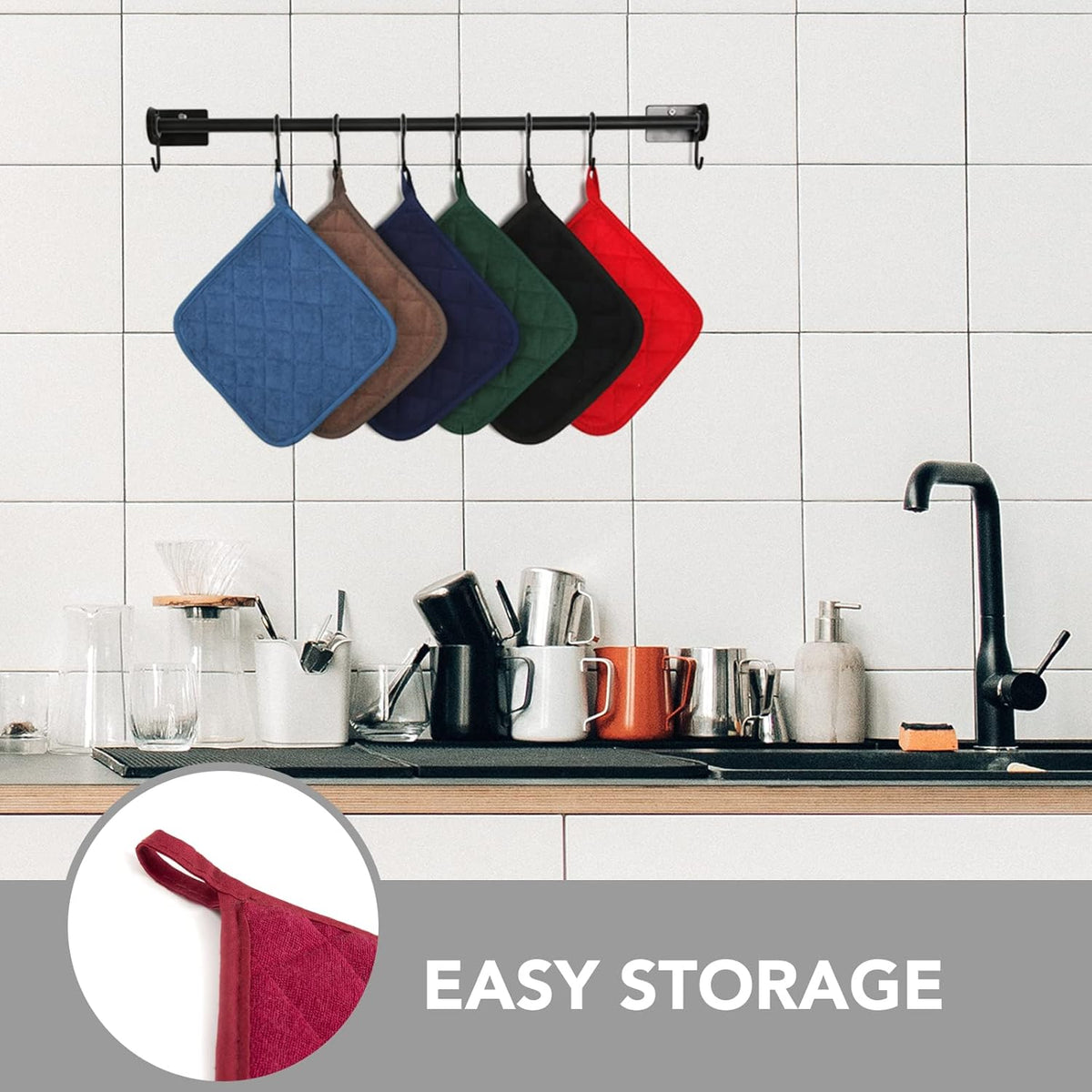 Joyhalo 6 Pack Pot Holders for Kitchen,Cotton Oven Holder with Great Heat Resistance,Non Slip Hot Pads for Kitchen Clearance,Dark Red