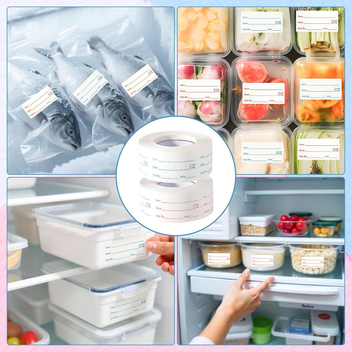 8 Rolls 4000 Pieces Removable Food Labels, 1 x 2 Inch Date Stickers for Freezer, Refrigerator Food Containers - Easy to Write On