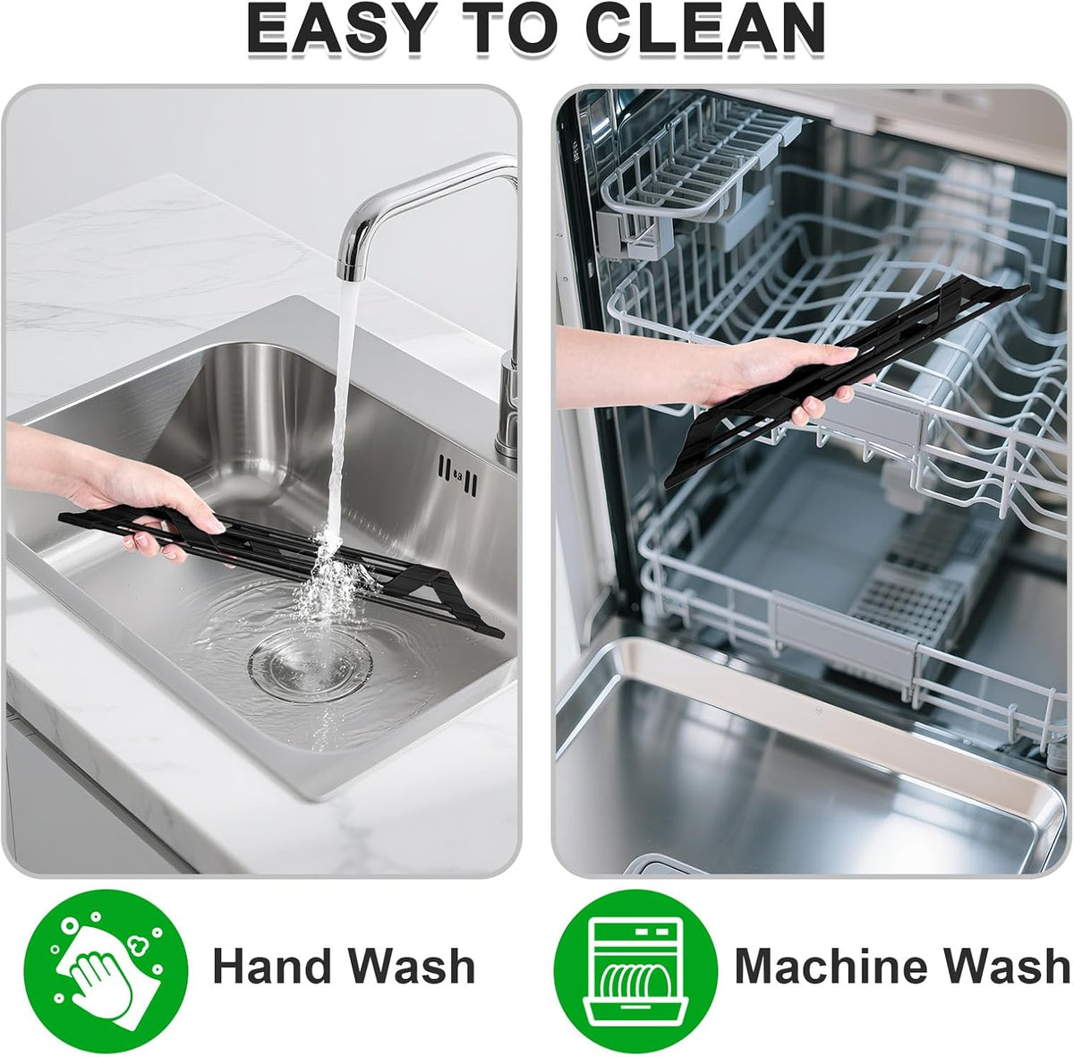 Triangular Sink Rack, Multi-Functional Rack Above The countertop, Foldable Sink Drying mat, Heat-Resistant, Non-Slip, and Rust-Proof Dish Rack (Black)