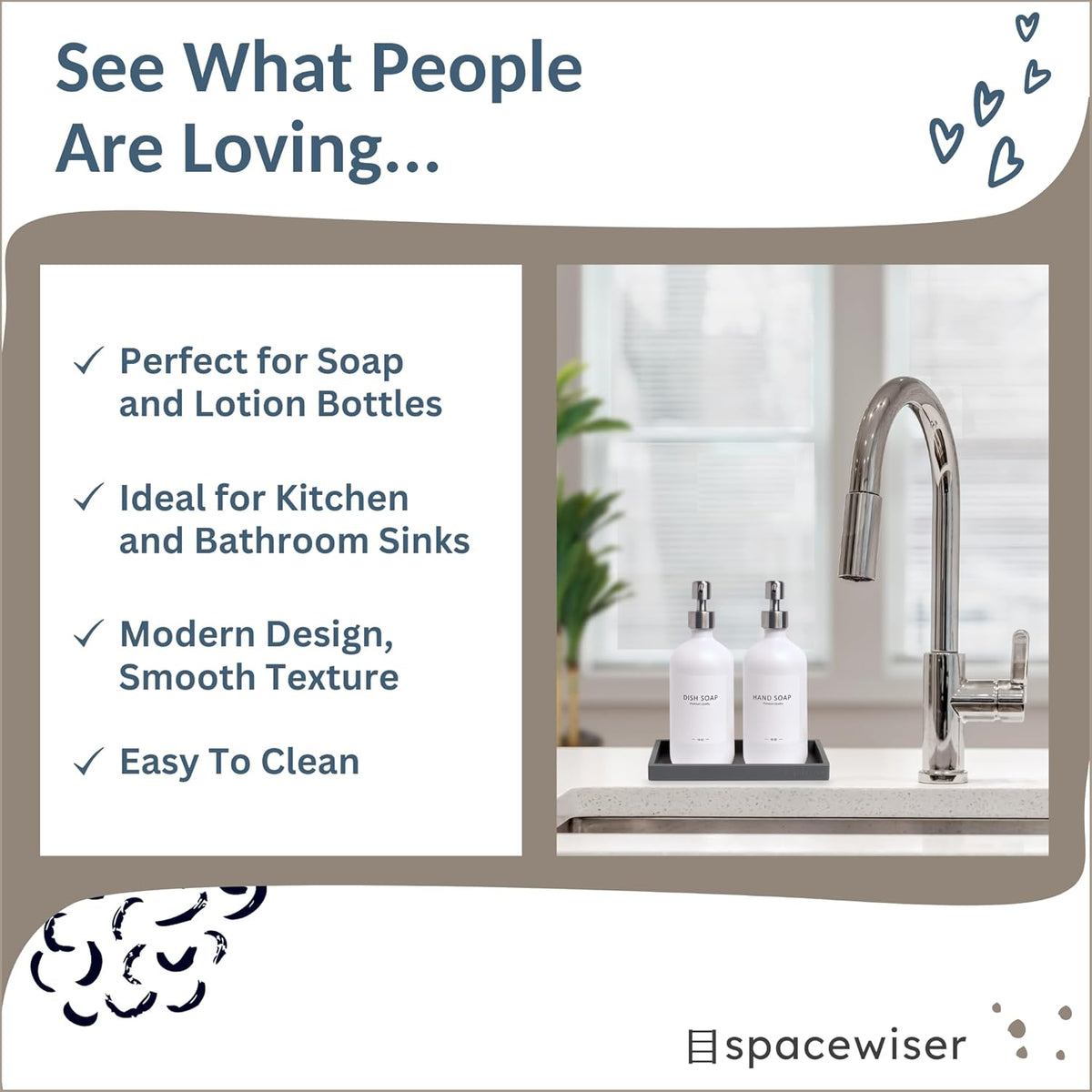 Countertop and Vanity Tray - 2 PC Small 7.7" Silicone Bathroom Trays, Kitchen Soap Tray, Dish Sponge Soap Holder Kitchen Sink Organizer Caddy, Bathroom Counter Trays for Lotion Dispenser