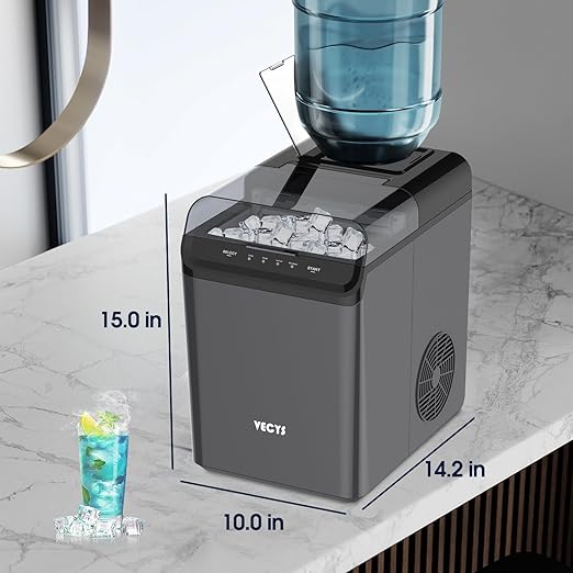 VECYS Cube Ice Maker, Premium Countertop Ice Machine 34LBS Daily Ice Making Capacity and Self-Clean Function with Ice Scoop and Basket, Black