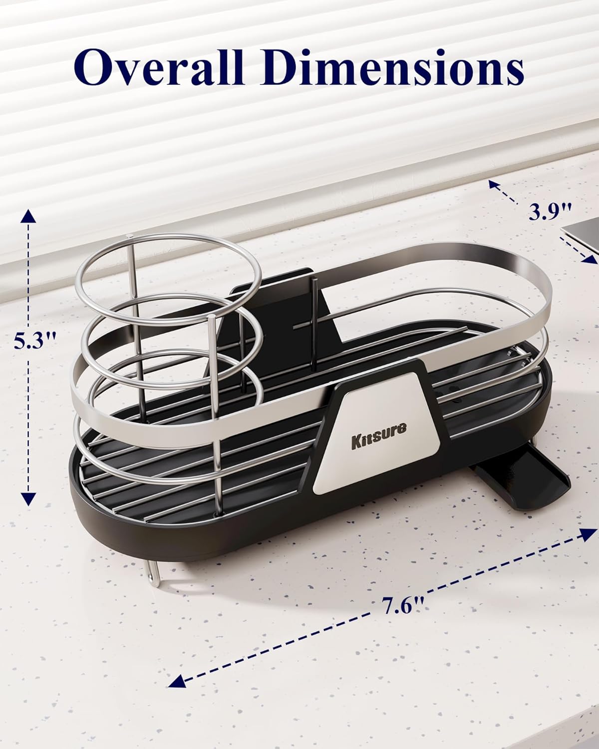 Kitsure Sponge Holder for Kitchen Sink - Space-Saving Kitchen Sink Caddy, Rustproof Metal Sink Organizer with Removable Brush Holder, 7.6"×3.9"×5.3", Black