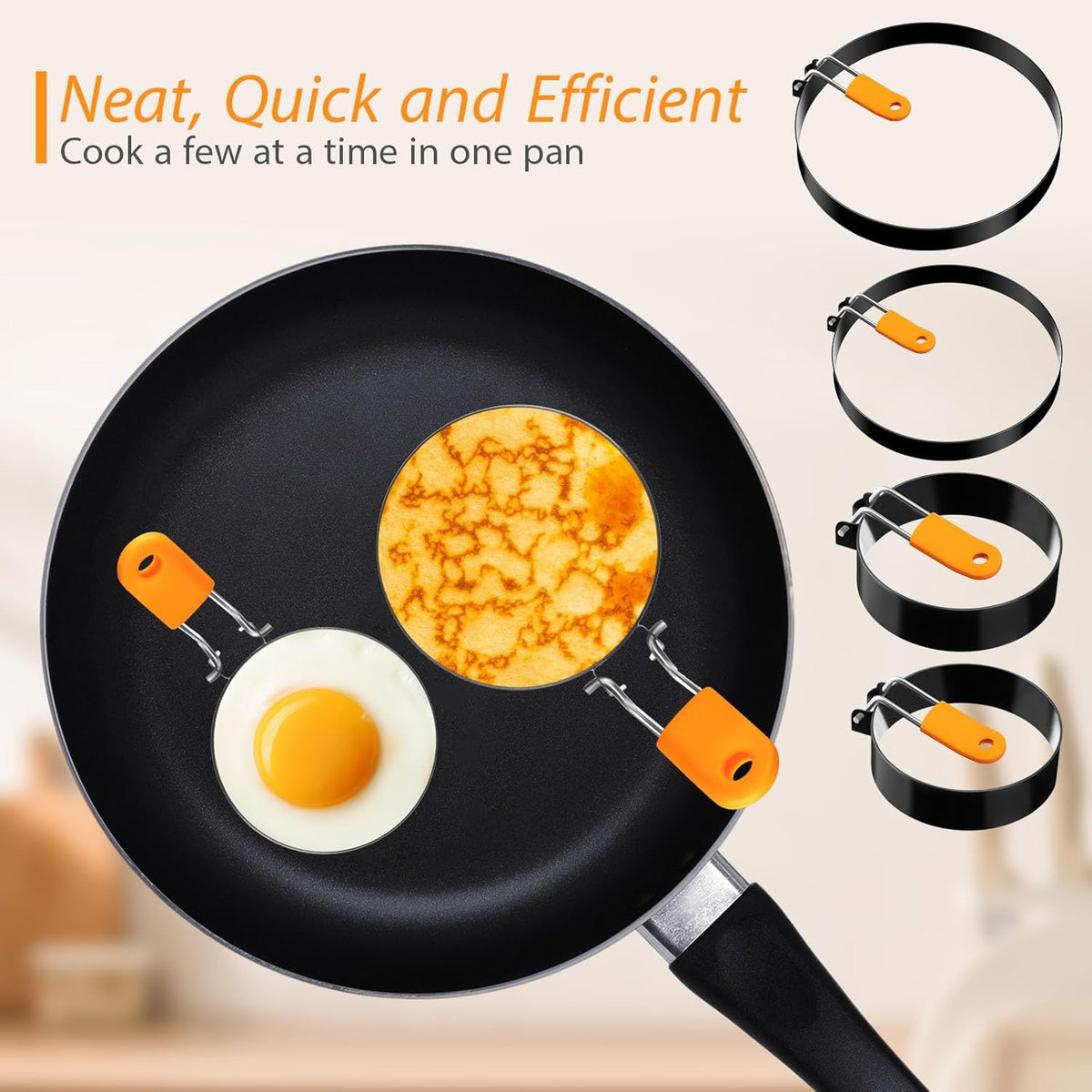 Yaomiao 12 Pcs Egg Rings for Frying Eggs Nonstick Pancake Mold Stainless Steel Egg Mold Portable Round Shaper with Handle for Cooking Griddle Camping Breakfast(3 Inch, 4 Inch, 6 Inch, 8 Inch)