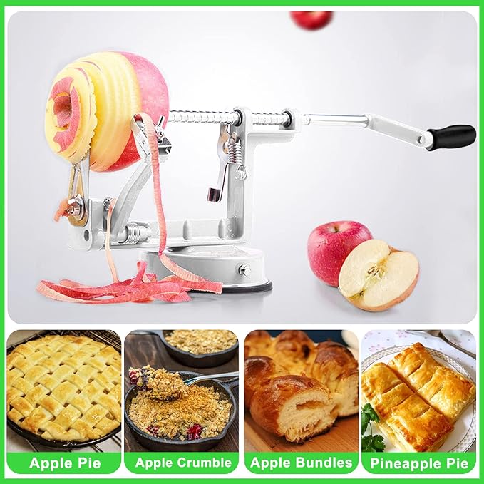 Apple Peeler, Slicer Corer Potato Peelers 3 In 1, Stainless Steel Heavy Duty Suction Cup Base And 7 Extra Blades (White)