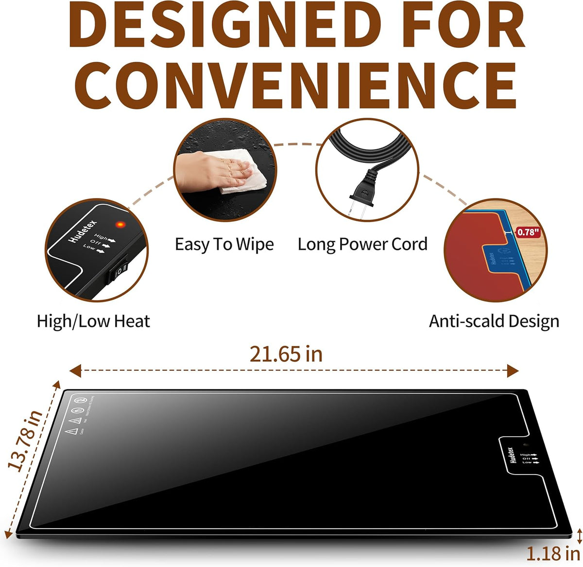 Electric Warming Tray(Large 22"x14"),Food Warmer with Thermostat and Full Surface Heating,Food Warming Mat with 2 Temperature Modes for Parties Buffet,Gatherings,Gold Edge Handles Warming Mat for Food