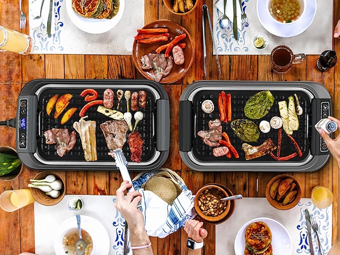 Smokeless Indoor Grill, CUSIMAX Electric Grill with Non-stick Removable Grill/Griddle Plate, 1500W Korean BBQ Grill with LED Smart Display & Tempered Glass Lid, Easy to Clean, Black
