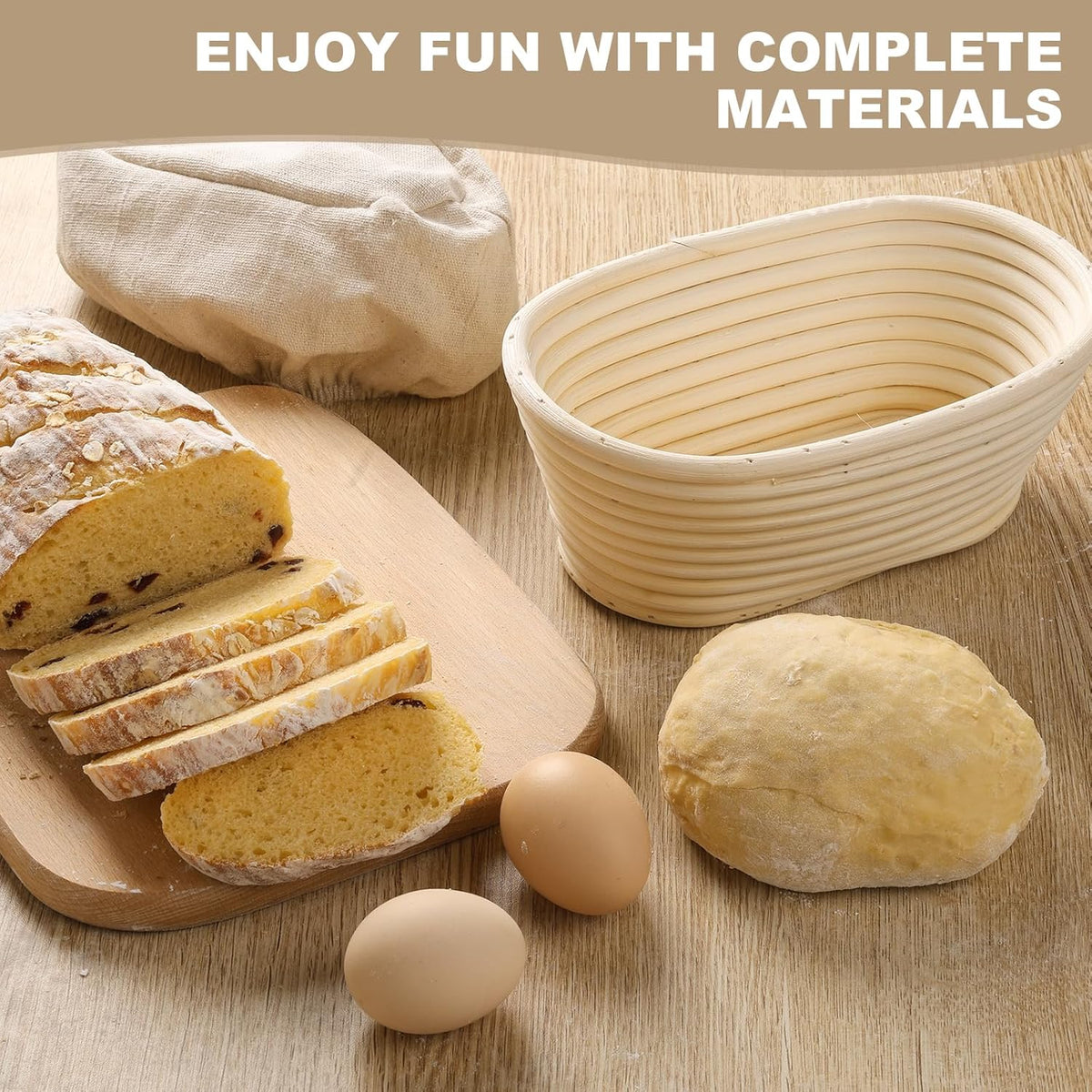 Banneton Bread Proofing Basket - Banneton Basket Set of 4 Pack 6.7 inch Oval Sourdough Proofing Basket with Liner - Handmade Rattan Proofing Rising Bowl for Artisan Bread Making Baking Supplies