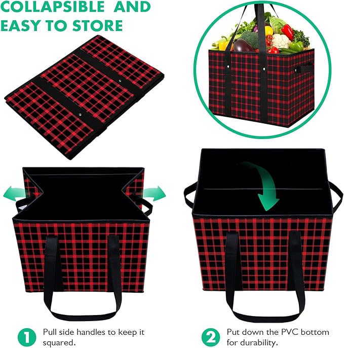 WISELIFE Reusable Grocery Bags 6 Pack,Large Grocery Tote Bag Water Resistant Shopping Bags Foldable Grocery Bag for Clothes,Shoes and Picnic,Red
